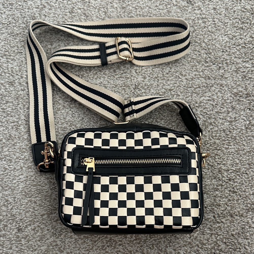 Stylish Black and Cream Checkered Crossbody Bag